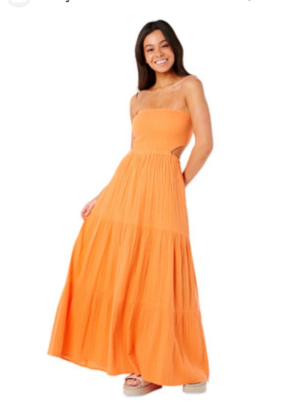 RIP CURL XL Premium Surf Strapless Maxi Dress Orange Summer Beach Boho Sundress